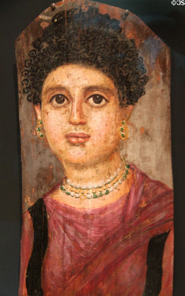 Romano-Egyptian mummy portrait of woman (75-100 CE) from Hawara at Getty Museum Villa. Malibu, CA.