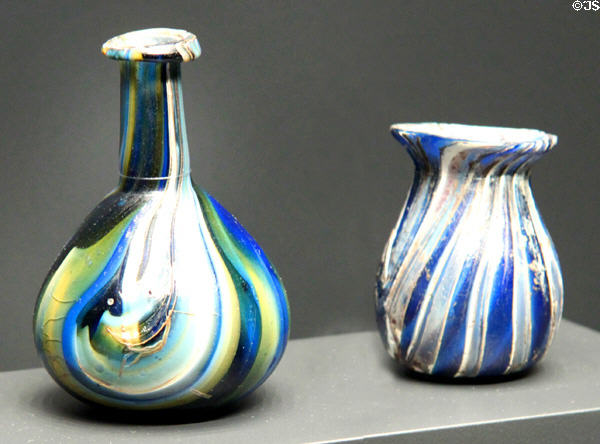 Roman glass flasks (1-100 CE) at Getty Museum Villa. Malibu, CA.