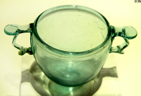 Roman glass wine cup (Skyphos) (1-100 CE) at Getty Museum Villa. Malibu, CA.