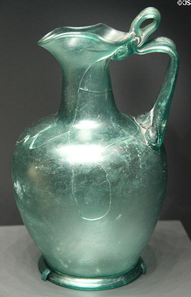 Roman blown glass blue pitcher with looped handle (200-300 CE) at Getty Museum Villa. Malibu, CA.