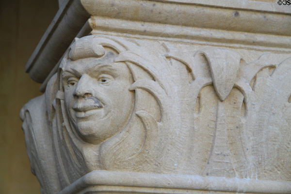Carved face on A.K. Smiley Library. Redlands, CA.