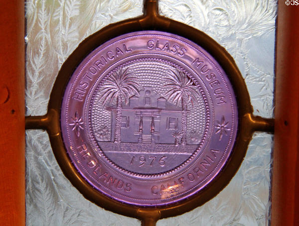 Pressed glass plate (1976) commemorating Historical Glass Museum. Redlands, CA.