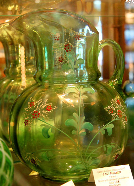 Green glass pitcher (c1808) at Historical Glass Museum. Redlands, CA.