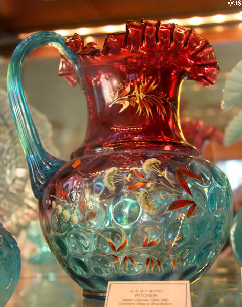 Red & glue glass pitcher (1840-60) at Historical Glass Museum. Redlands, CA.
