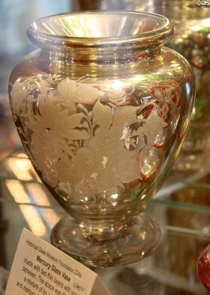 Silver mercury glass vase at Historical Glass Museum. Redlands, CA.