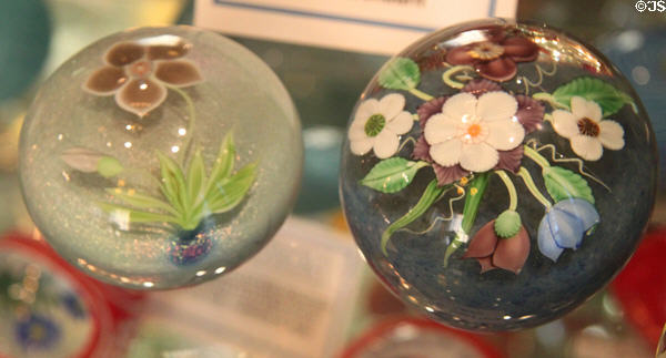 Glass paperweights by Grant Randolph Studios at Historical Glass Museum. Redlands, CA.