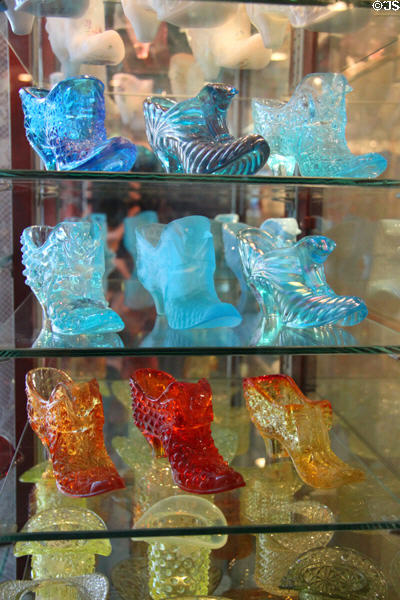 Pressed glass shoes (19thC) at Historical Glass Museum. Redlands, CA.