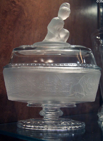 Westward Ho glass compote at Historical Glass Museum. Redlands, CA.
