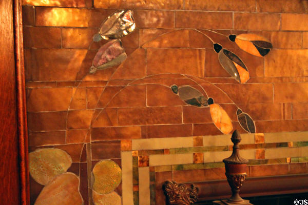 Art Nouveau fireplace tiles at Kimberly Crest House. Redlands, CA.
