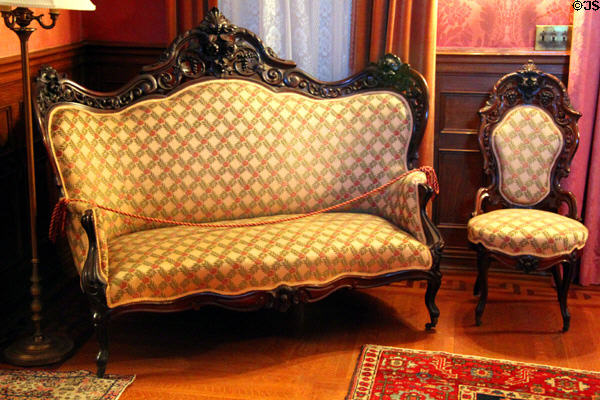 Settee & matching side chair at Kimberly Crest House. Redlands, CA.