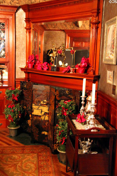 Dining room fireplace at Kimberly Crest House. Redlands, CA.