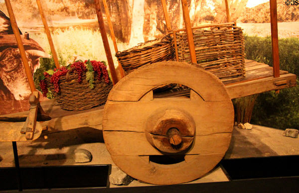 Ox cart with wooden wheels at San Bernardino County Museum. Redlands, CA.