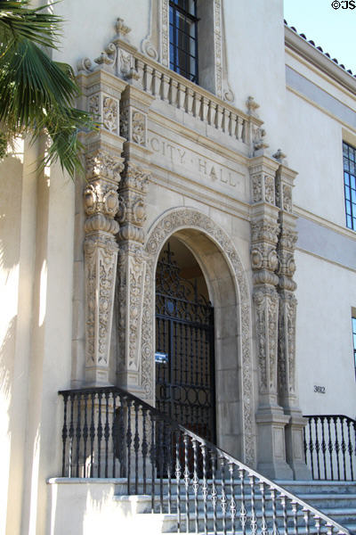 Spanish Revival entrance of Old Riverside City Hall. Riverside, CA.