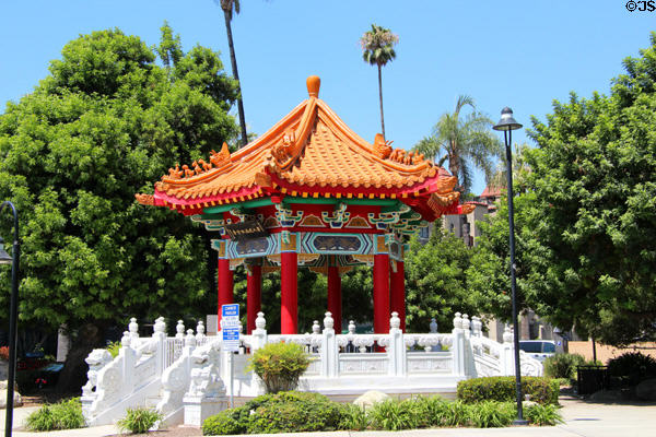 Chinese pagoda (1987) in library park. Riverside, CA.