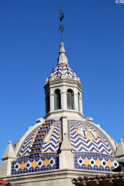 Tiled dome with finial at Mission Inn. Riverside, CA.