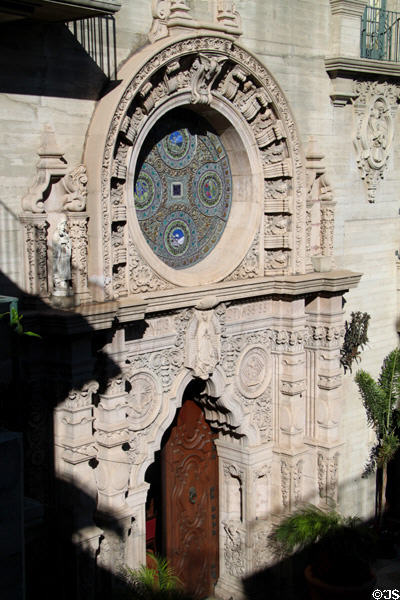 Spanish-Revival facade of St. Francis Chapel at Mission Inn. Riverside, CA.