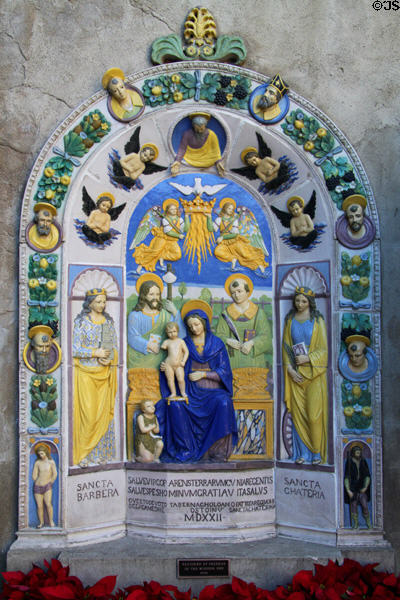 Tiles showing saints with Madonna & child at Mission Inn. Riverside, CA.