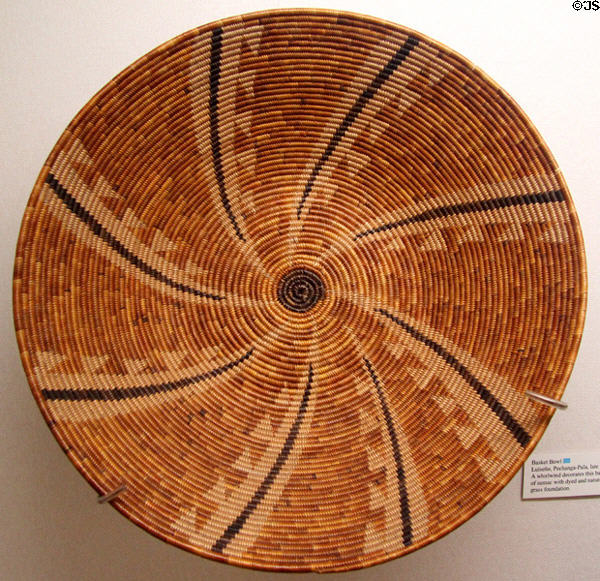 Luiseño, Pechanga-Pala basket bowl (late 19thC) with whirlwind pattern at Riverside Museum. Riverside, CA.