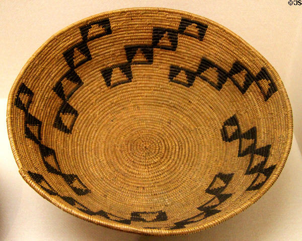 Luiseño basket bowl (c1900) with whirlwind pattern at Riverside Museum. Riverside, CA.