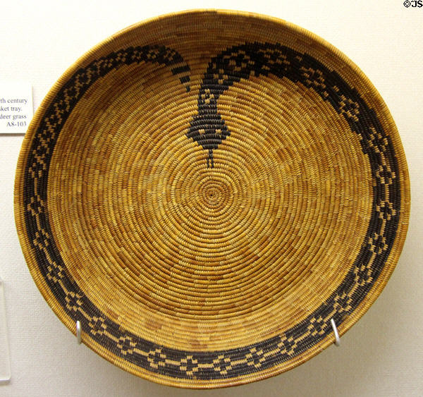 Cahuilla, Soboba basket tray (early 20thC) with rattlesnake pattern at Riverside Museum. Riverside, CA.