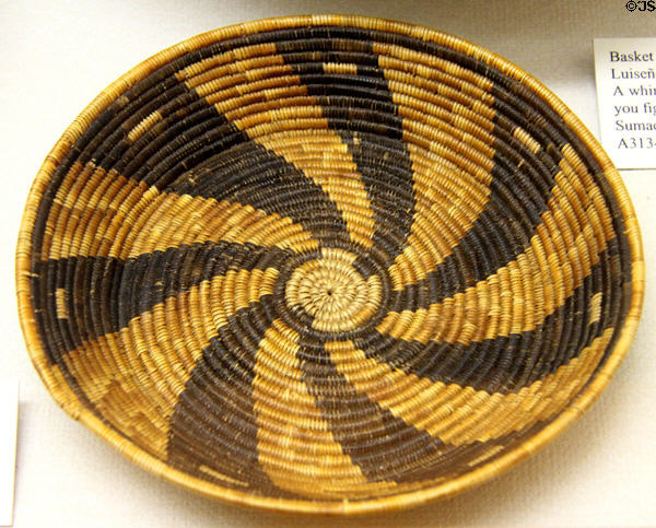 Cahuilla basket tray (c1910) with whirlwind pattern at Riverside Museum. Riverside, CA.