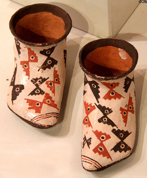 Ceramic moccasins (1930-5) from Acoma Pueblo, NM at Riverside Museum. Riverside, CA.