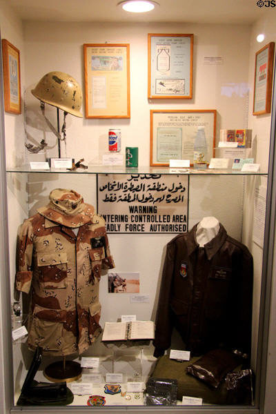 Operation Desert Storm American pilot's uniforms, posters & other souvenirs at March Field Air Museum. Riverside, CA.
