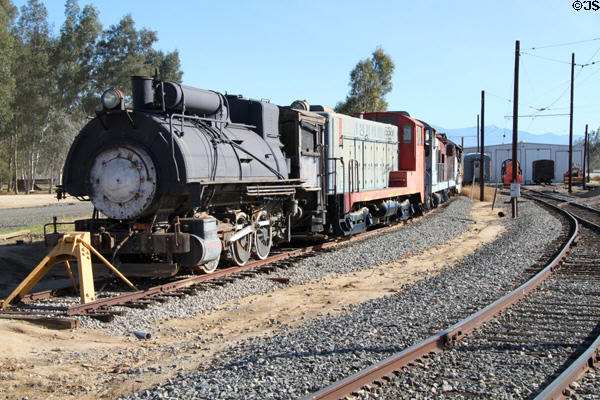 Rail yards with saddleback steam locomotive at Orange Empire Railway Museum. Perris, CA.