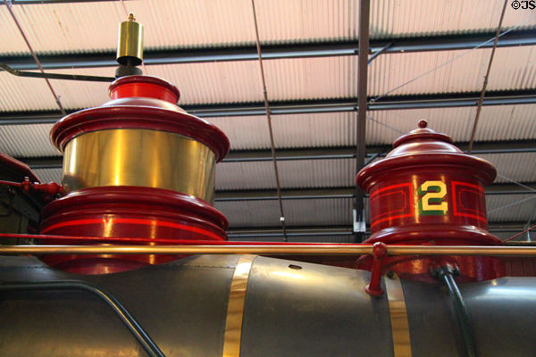 Structures atop Grizzly Flats narrow gauge steam locomotive #2 (1881) at Orange Empire Railway Museum. Perris, CA.