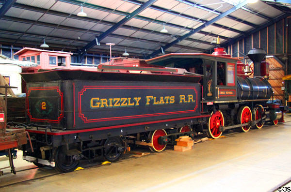 Grizzly Flats narrow gauge steam locomotive #2 (1881) & tender at Orange Empire Railway Museum. Perris, CA.