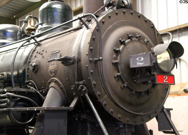 Nose & headlamp of V.C. Ry. Co. steam locomotive #2 (1922) by Baldwin Locomotive Works of Philadelphia at Orange Empire Railway Museum. Perris, CA.