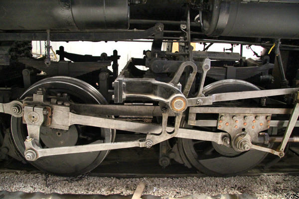 Drive wheels of V.C. Ry. Co. steam locomotive #2 (1922) by Baldwin Locomotive Works of Philadelphia at Orange Empire Railway Museum. Perris, CA.