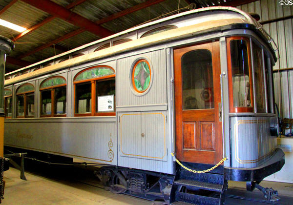 Funeral Car "Descanso" (1909) by Los Angeles Railway used to take funeral parties to LA cemeteries at Orange Empire Railway Museum. Perris, CA.