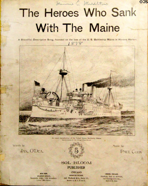 Heroes Who Sank With the Maine sheet music (1898) at Orange Empire Railway Museum. Perris, CA.