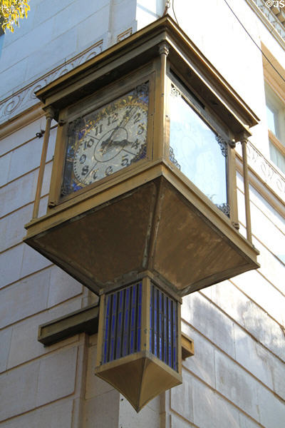 Whittier Village Clock (c1915) mounted (1927) on National Bank of Whittier Building. Whittier, CA.