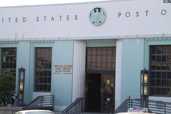 U.S. Post Office Bailey Station (1935) (6709 Washington Ave.). Whittier, CA. Style: Art Deco. Architect: Louis A. Simon.