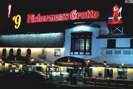 Night view of Fisherman's Grotto at Fishermans Wharf. San Francisco, CA.
