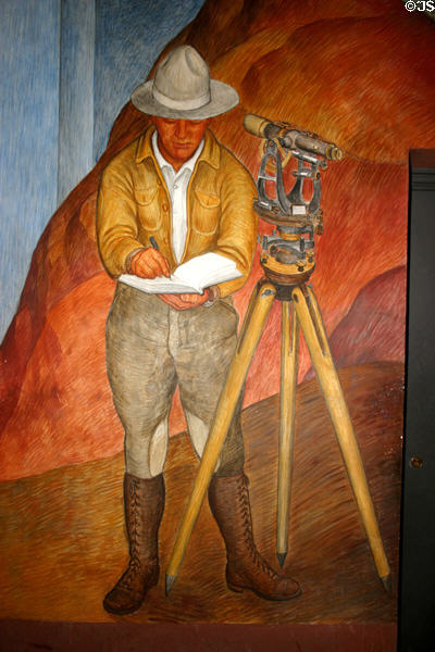 Surveyor mural by Ray Boynton (1934) in Coit Tower. San Francisco, CA.