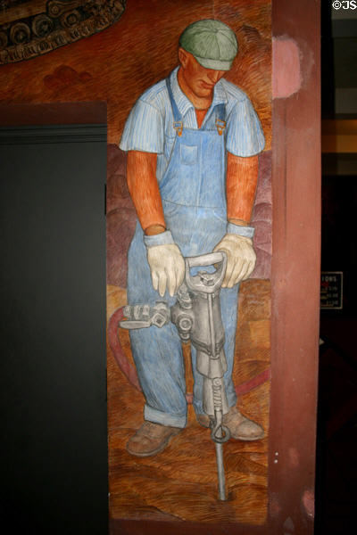 Pneumatic drill operator mural by Ray Boynton (1934) in Coit Tower. San Francisco, CA.