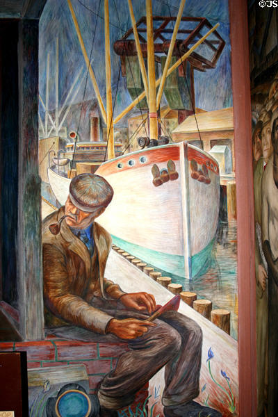 Idle shipyard mural by William Hestal (1934) in Coit Tower. San Francisco, CA.