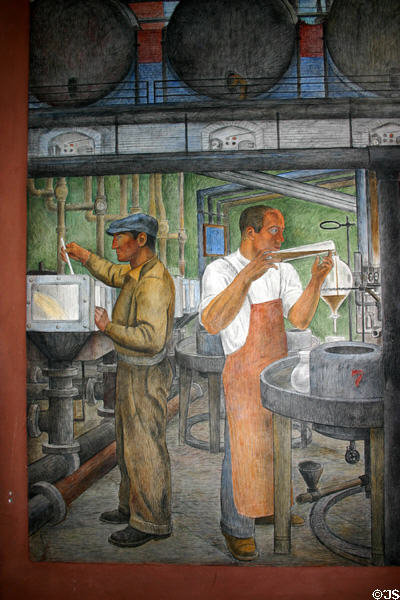 Chemical workers mural by Ralph Stackpole (1934) in Coit Tower. San Francisco, CA.