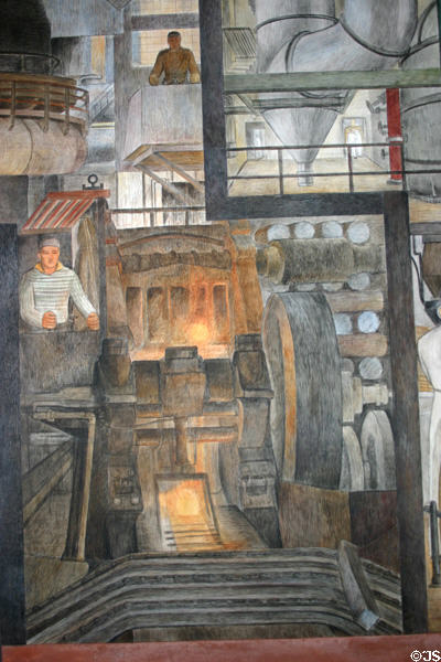 Steel mill workers mural by Ralph Stackpole (1934) in Coit Tower. San Francisco, CA.