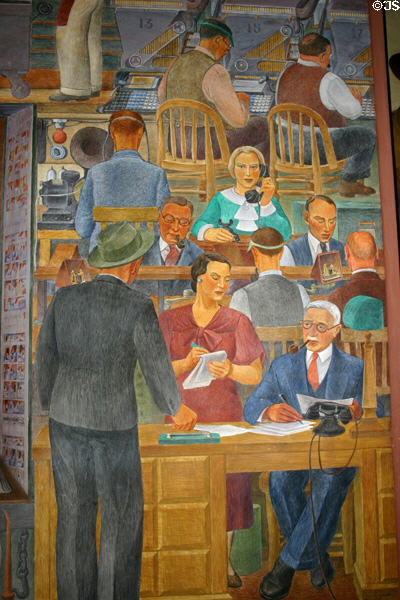 Newsgathering mural by Suzanne Scheuer (1934) in Coit Tower. San Francisco, CA.