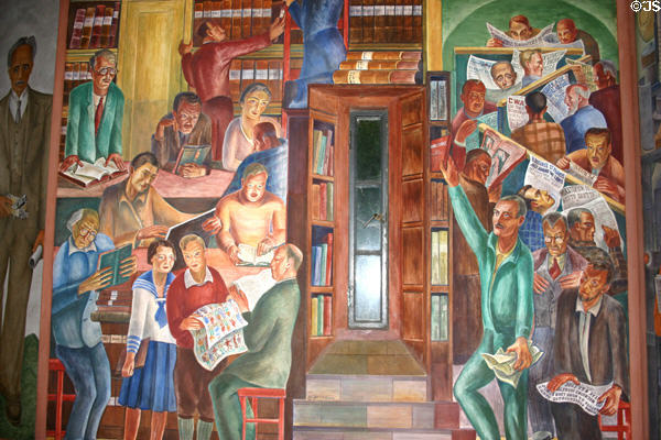 Library mural by Bernard Zackheim (1934) in Coit Tower. San Francisco, CA.