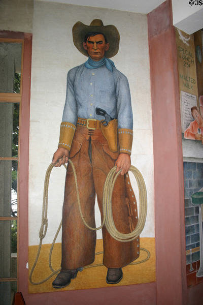 Cowboy with lariat mural by Clifford Wight (1934) in Coit Tower. San Francisco, CA.