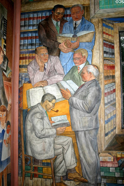 Lawyers doing research mural by George Harris (1934) in Coit Tower. San Francisco, CA.