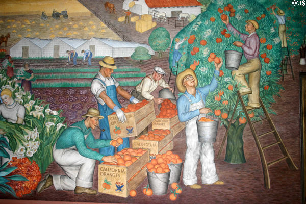 Picking oranges mural by Maxine Albro (1934) in Coit Tower. San Francisco, CA.