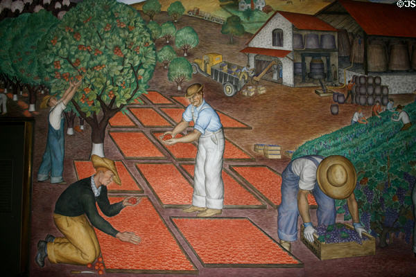 Drying apricots mural by Maxine Albro (1934) in Coit Tower. San Francisco, CA.
