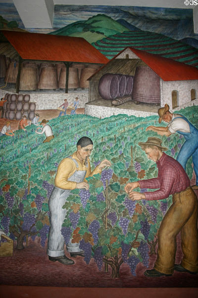 Harvesting grapes mural by Maxine Albro (1934) in Coit Tower. San Francisco, CA.