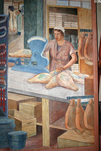 Weighing hams mural by Ray Bertrand (1934) in Coit Tower. San Francisco, CA.